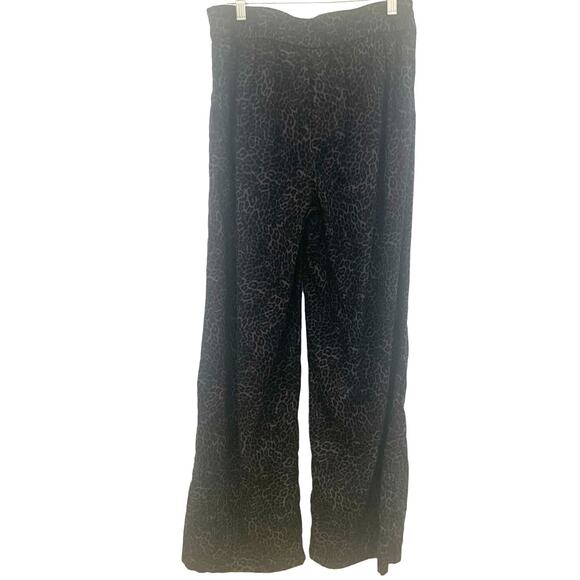 INC Wide Leg Pants 6 Black Leopard Womens High Rise Palazzo Linen Blend Pull On - Picture 2 of 8